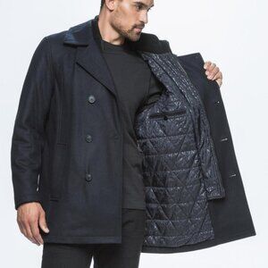 Marc New York Andrew Marc Black Wool-Blend Peacoat with Quilted Lining – Size L